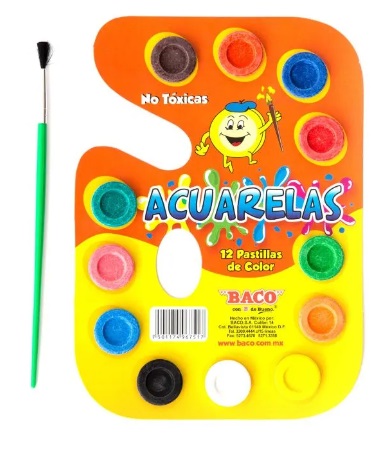Acuarelas baco paleta de carton c/12 colores