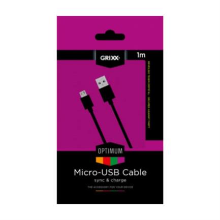 Cables micro usb grixx nylon negro 1mto.