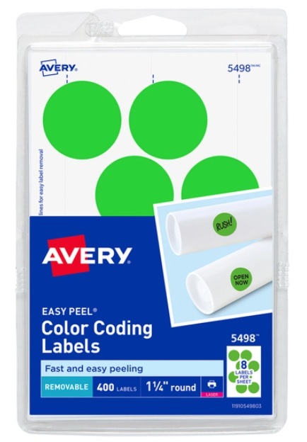 Etiquetas avery 5498 1 1/4 verde neon c/400