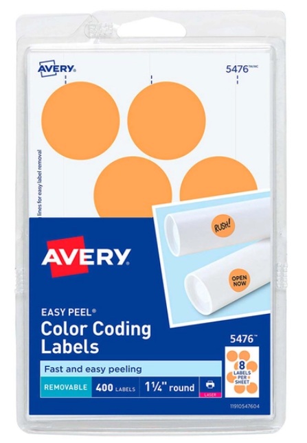 Etiquetas avery 5476 1 1/4 naranja neon c/400