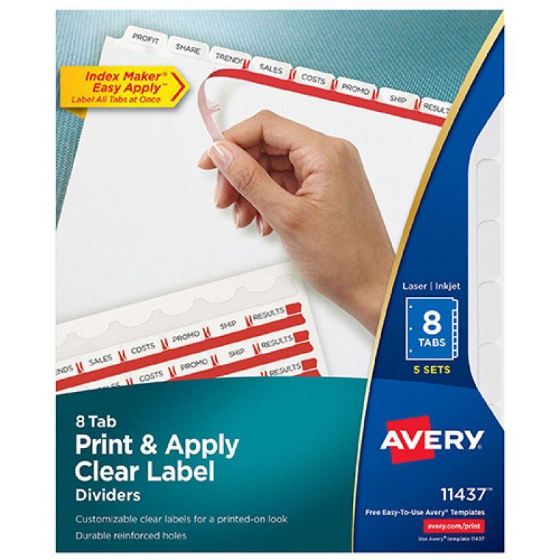 Separadores avery 11437 8 divisiones blanco c/etiq
