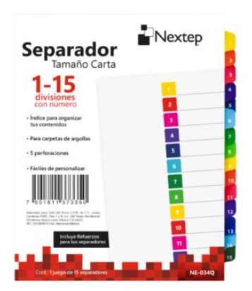 Separadores nextep economico con numero c/15 colores