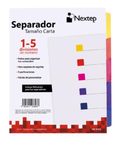 Separadores nextep economico sin numero c/5 colores