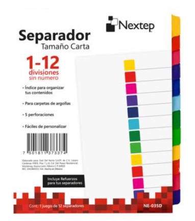 Separadores nextep economico sin numero c/12 colores