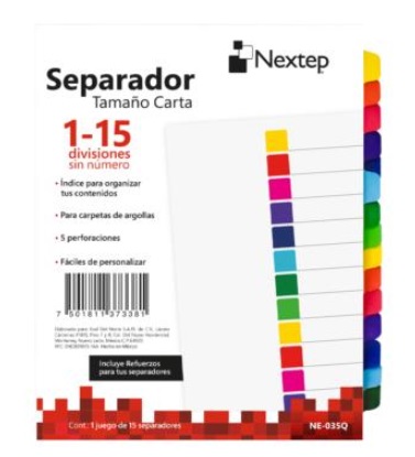 Separadores nextep economico sin numero c/15 colores