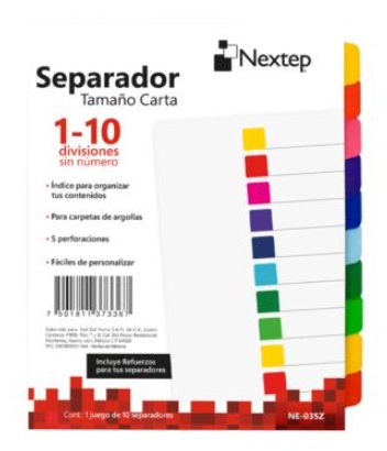 Separadores nextep economico sin numero c/10 colores